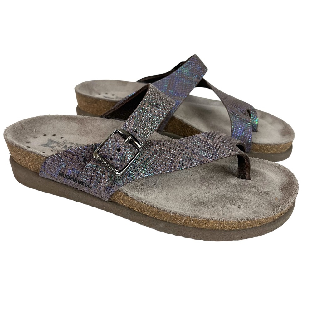 MEPHISTO HELEN IRIDESCENT Snakeskin Toe Ring Slides Flip Flops Sandals Shoes 37